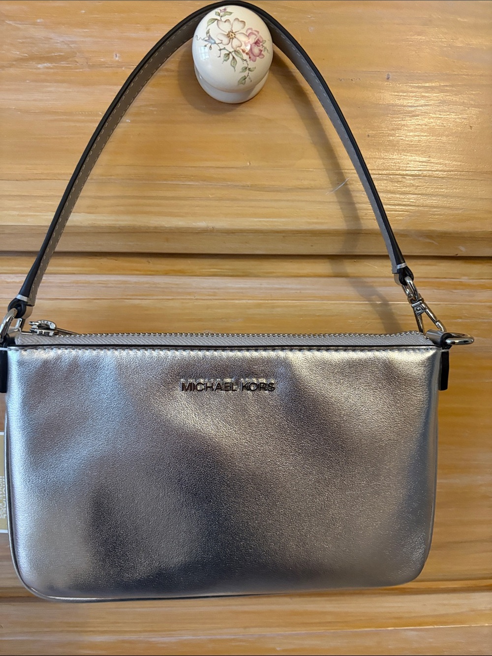 Michael Kors Silver Metallic Mini Wristlet